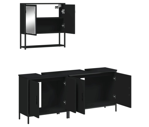 Juego de muebles de baño 3 pzas madera contrachapada negro