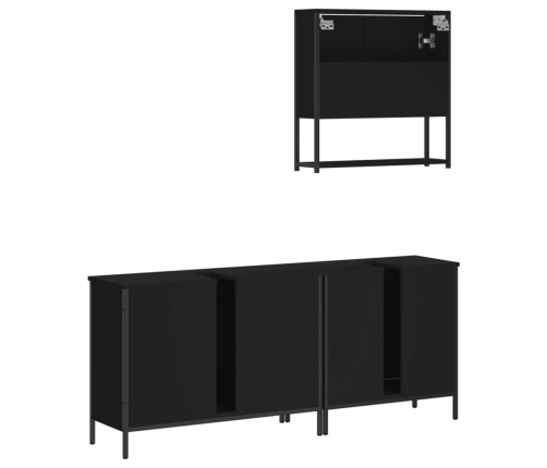 Juego de muebles de baño 3 pzas madera contrachapada negro