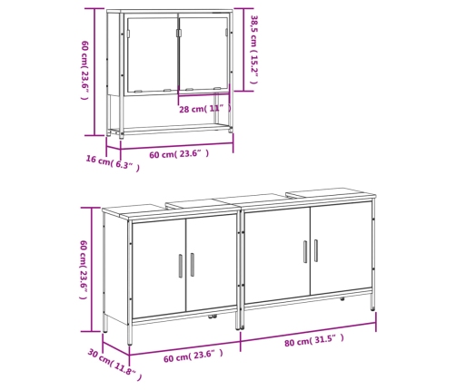 Set de muebles de baño 3 pzas madera contrachapada roble Sonoma