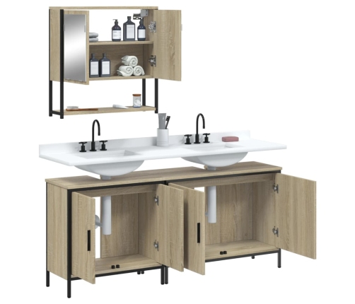 Set de muebles de baño 3 pzas madera contrachapada roble Sonoma