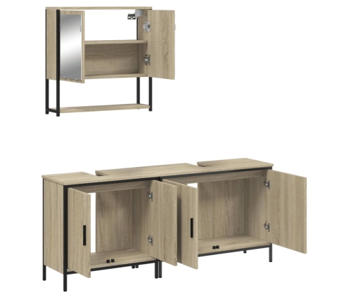 Set de muebles de baño 3 pzas madera contrachapada roble Sonoma