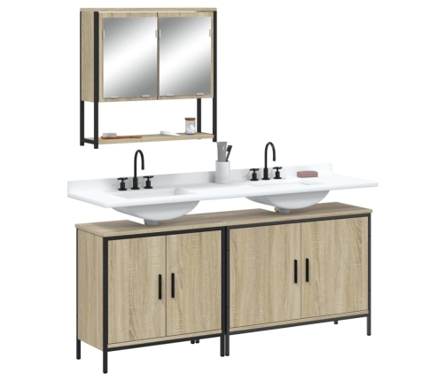 Set de muebles de baño 3 pzas madera contrachapada roble Sonoma