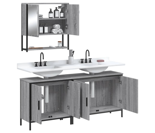 Set de muebles de baño 3 pzas madera contrachapada gris sonoma