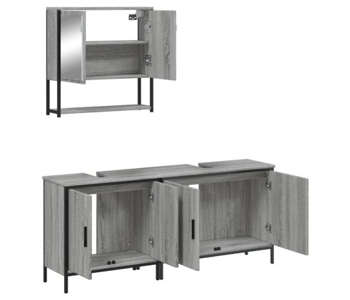 Set de muebles de baño 3 pzas madera contrachapada gris sonoma