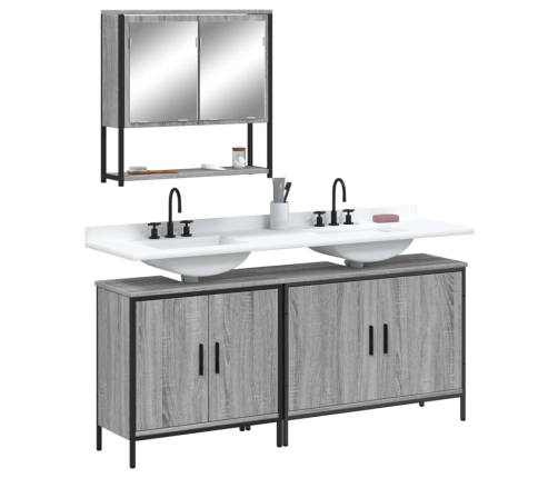 Set de muebles de baño 3 pzas madera contrachapada gris sonoma