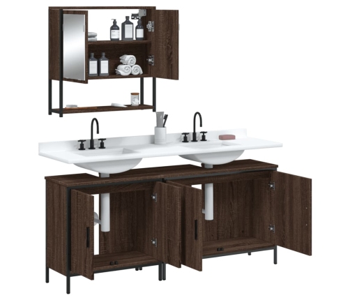 Set de muebles baño 3 pzas madera contrachapada roble marrón