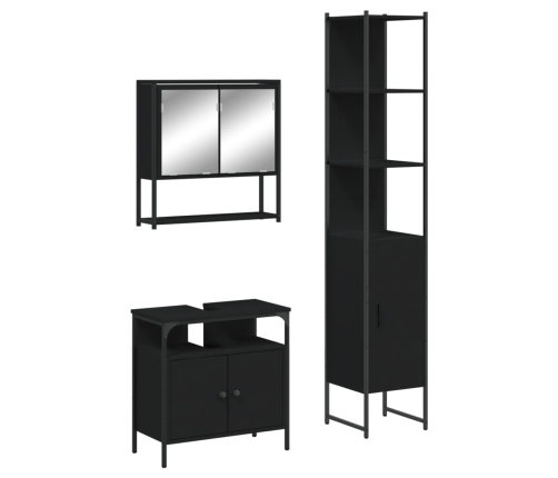 Juego de muebles de baño 3 pzas madera contrachapada negro