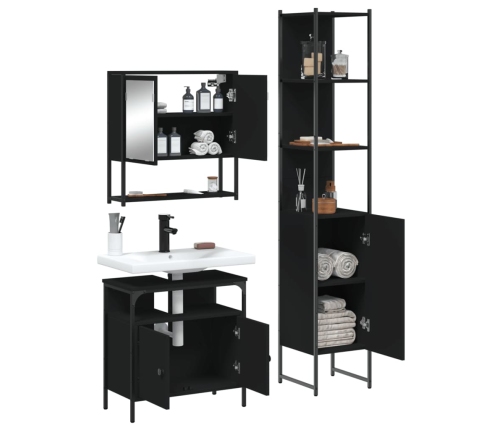 Juego de muebles de baño 3 pzas madera contrachapada negro