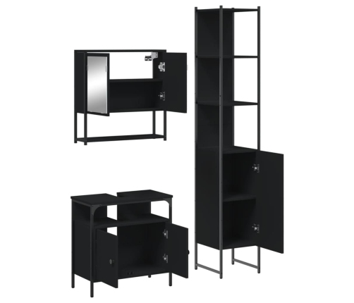 Juego de muebles de baño 3 pzas madera contrachapada negro