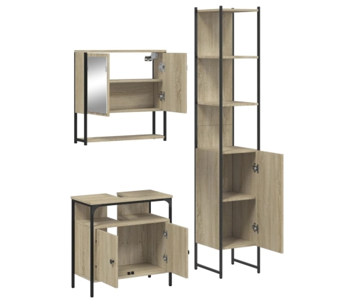 Set de muebles de baño 3 pzas madera contrachapada roble Sonoma