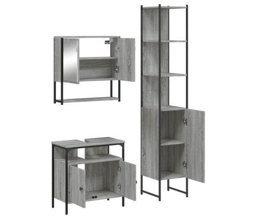 Set de muebles de baño 3 pzas madera contrachapada gris sonoma