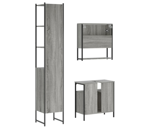 Set de muebles de baño 3 pzas madera contrachapada gris sonoma