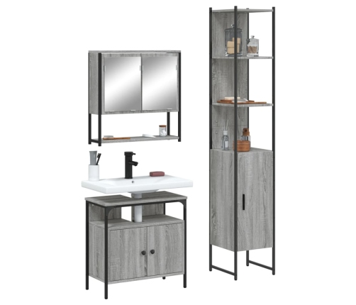 Set de muebles de baño 3 pzas madera contrachapada gris sonoma