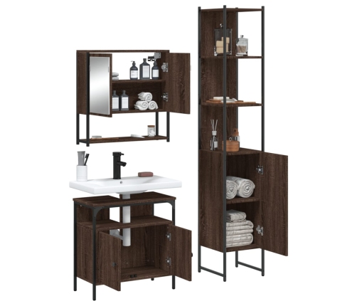 Set de muebles baño 3 pzas madera contrachapada roble marrón