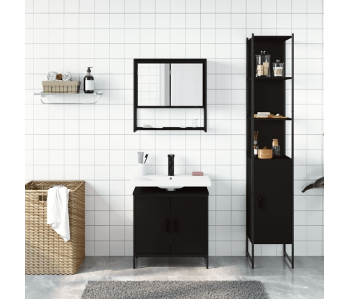 Juego de muebles de baño 3 pzas madera contrachapada negro