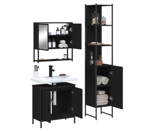 Juego de muebles de baño 3 pzas madera contrachapada negro