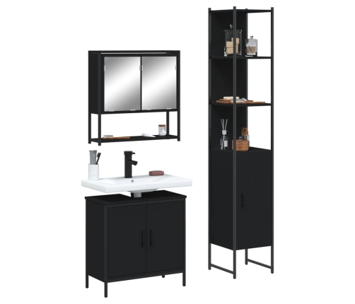 Juego de muebles de baño 3 pzas madera contrachapada negro