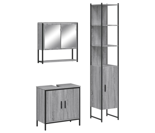 Set de muebles de baño 3 pzas madera contrachapada gris sonoma