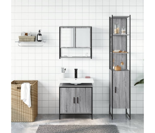 Set de muebles de baño 3 pzas madera contrachapada gris sonoma