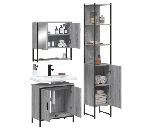 Set de muebles de baño 3 pzas madera contrachapada gris sonoma