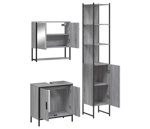 Set de muebles de baño 3 pzas madera contrachapada gris sonoma