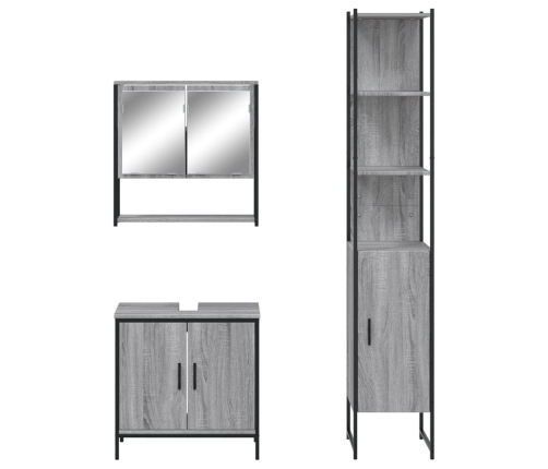 Set de muebles de baño 3 pzas madera contrachapada gris sonoma