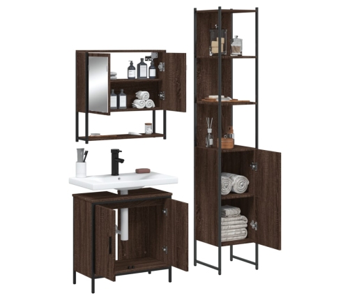 Set de muebles baño 3 pzas madera contrachapada roble marrón