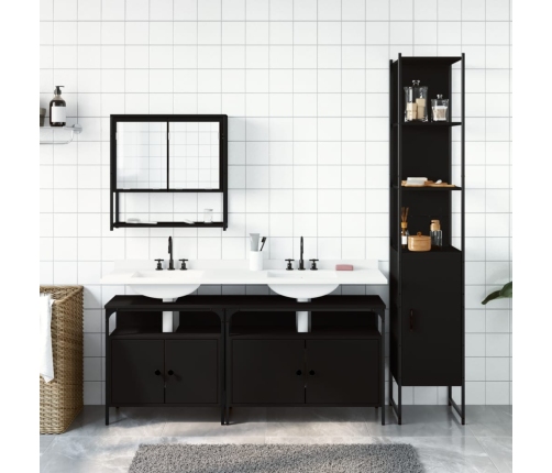 Juego de muebles de baño 4 pzas madera contrachapada negro