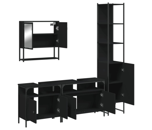 Juego de muebles de baño 4 pzas madera contrachapada negro