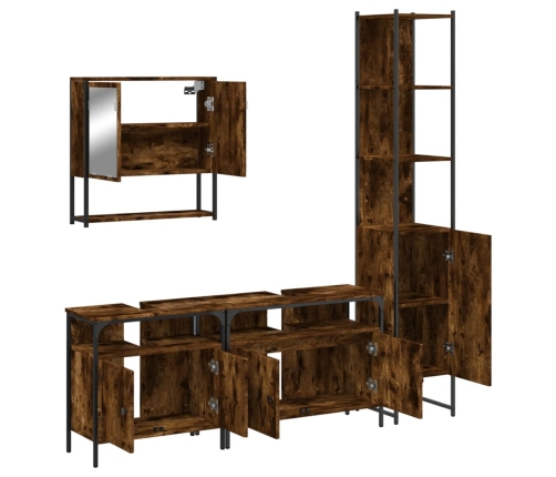 Set de muebles baño 4 pzas madera contrachapada roble ahumado