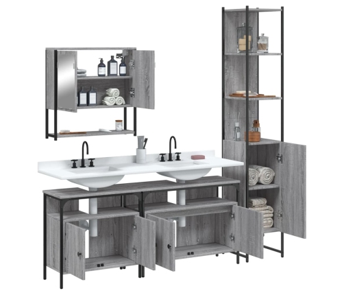 Set de muebles de baño 4 pzas madera contrachapada gris sonoma