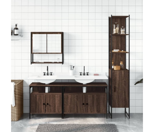 Set de muebles baño 4 pzas madera contrachapada roble marrón