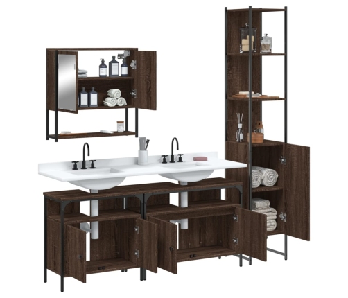 Set de muebles baño 4 pzas madera contrachapada roble marrón