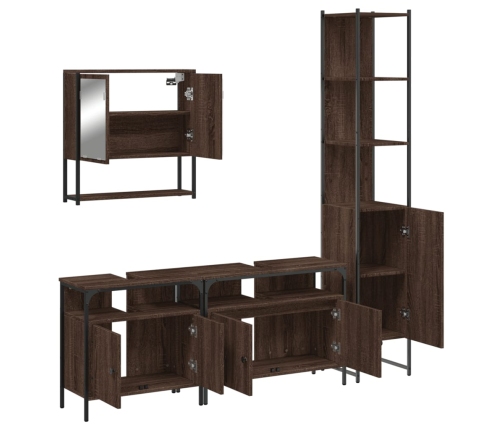 Set de muebles baño 4 pzas madera contrachapada roble marrón