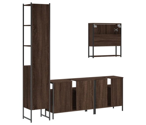 Set de muebles baño 4 pzas madera contrachapada roble marrón