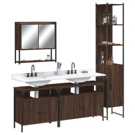 Set de muebles baño 4 pzas madera contrachapada roble marrón