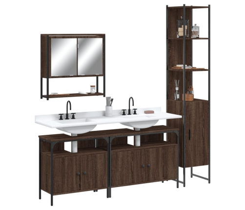 Set de muebles baño 4 pzas madera contrachapada roble marrón