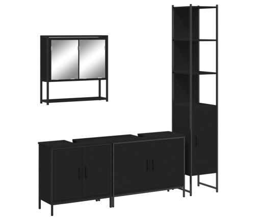 Juego de muebles de baño 4 pzas madera contrachapada negro