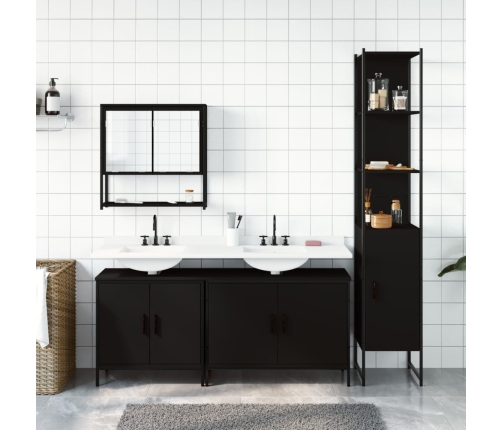 Juego de muebles de baño 4 pzas madera contrachapada negro