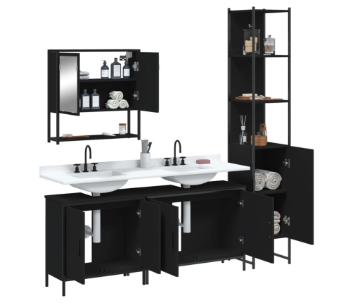 Juego de muebles de baño 4 pzas madera contrachapada negro