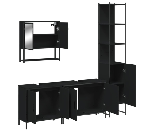 Juego de muebles de baño 4 pzas madera contrachapada negro