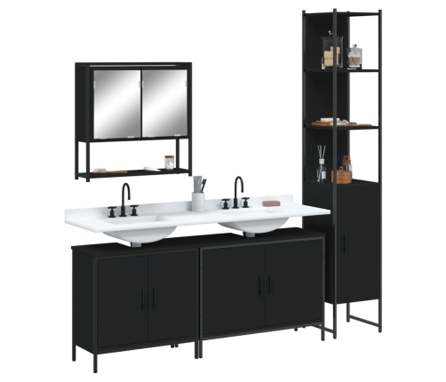 Juego de muebles de baño 4 pzas madera contrachapada negro