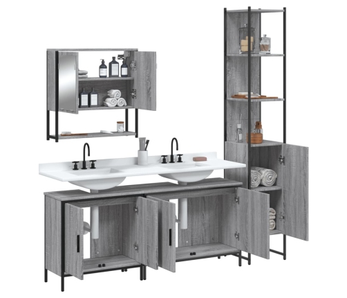 Set de muebles de baño 4 pzas madera contrachapada gris sonoma