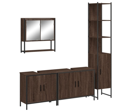 Set de muebles baño 4 pzas madera contrachapada roble marrón