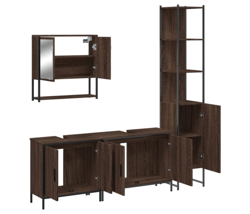 Set de muebles baño 4 pzas madera contrachapada roble marrón