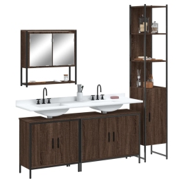 Set de muebles baño 4 pzas madera contrachapada roble marrón