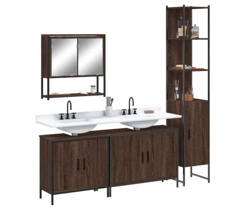 Set de muebles baño 4 pzas madera contrachapada roble marrón