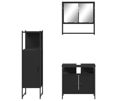 Juego de muebles de baño 3 pzas madera contrachapada negro