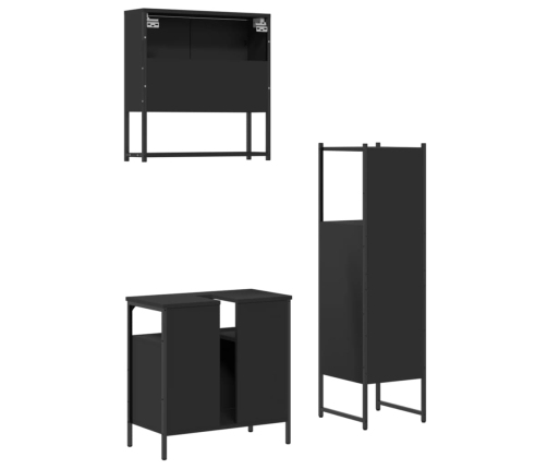 Juego de muebles de baño 3 pzas madera contrachapada negro