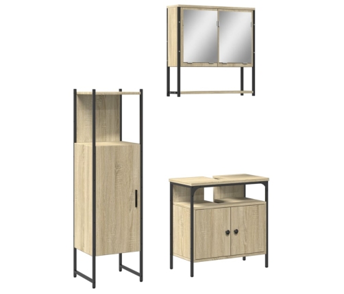 Set de muebles de baño 3 pzas madera contrachapada roble Sonoma